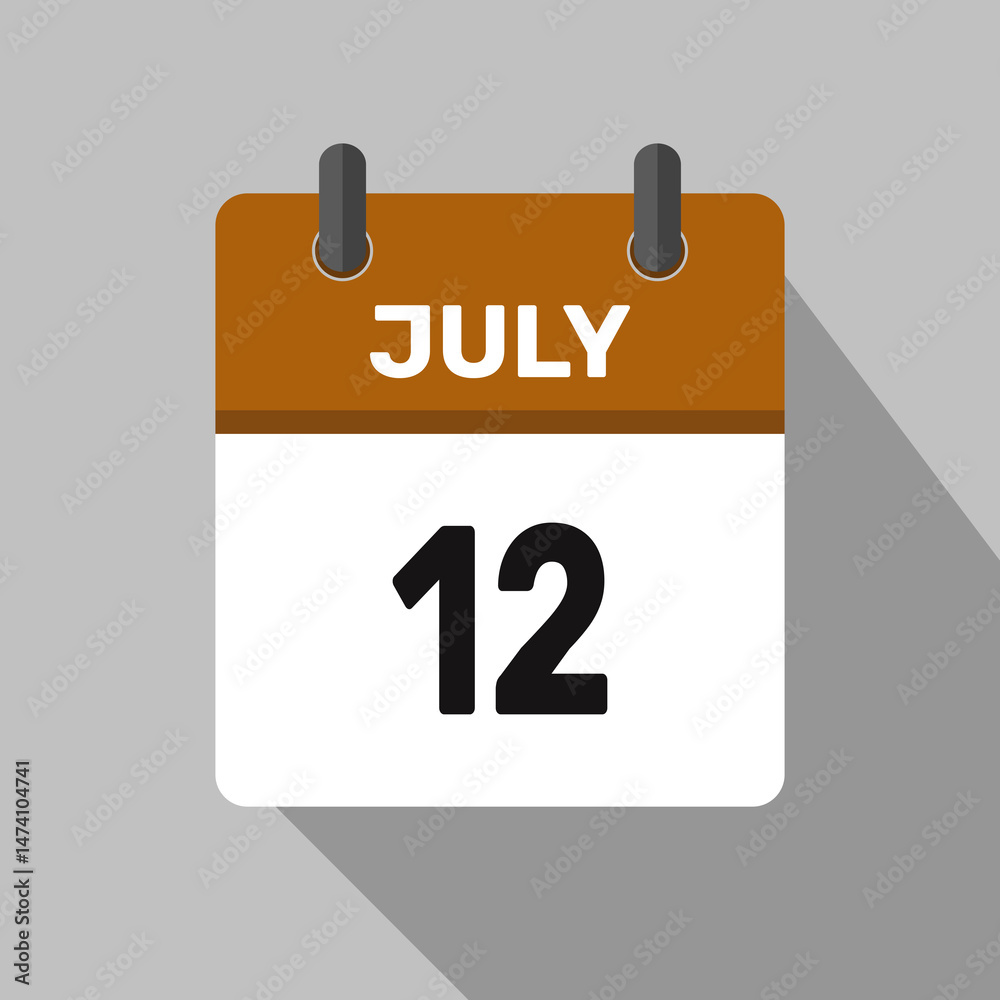 Fototapeta premium 12 july calendar icon vector month date illustration design