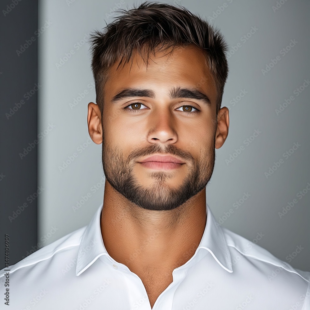 Fototapeta premium A man with a beard wearing a white shirt