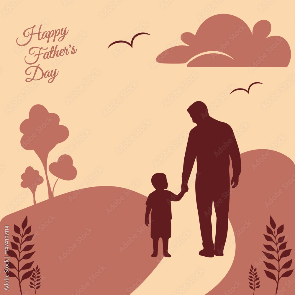 Happy Father’s Day Silhouette of Father and Child Walking Happy Father’s Day Silhouette of Father and Child Walking