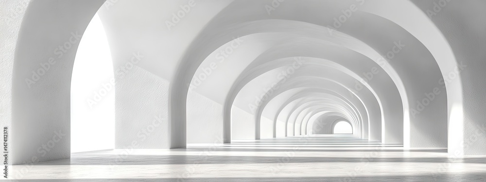 Obraz premium Empty white archway tunnel perspective view