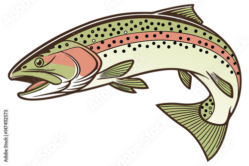 135 high quality photo of a rainbow trout, detailed illustration, realistic, natural colors, swimming, close-up, 8k, photorealistic