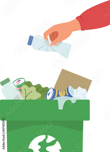 Recycle, Environmental care and clean environment, hand holding plastic water bottles and throw to trash concept.