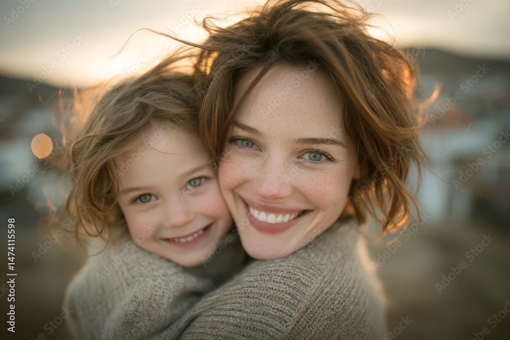 Obraz premium A heartwarming scene of a mother and her cute girl kid playing outside in the park, capturing the essence of happy family moments, motherhood, and childhood, with a special message for Mother's Day