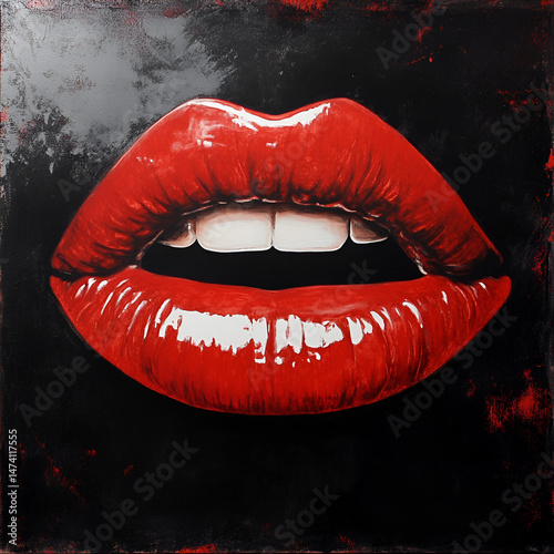 Vivid Glossy Red Lips with Abstract Background