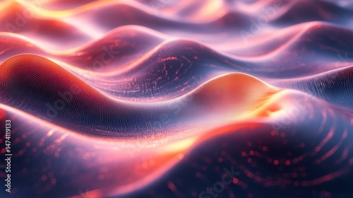 Abstract wavy surface with glowing, digital textures