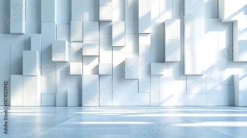 Abstract white cubic wall, modern minimalist interior