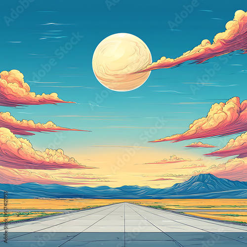 Open Road with Sunset, and Desert Landscape.