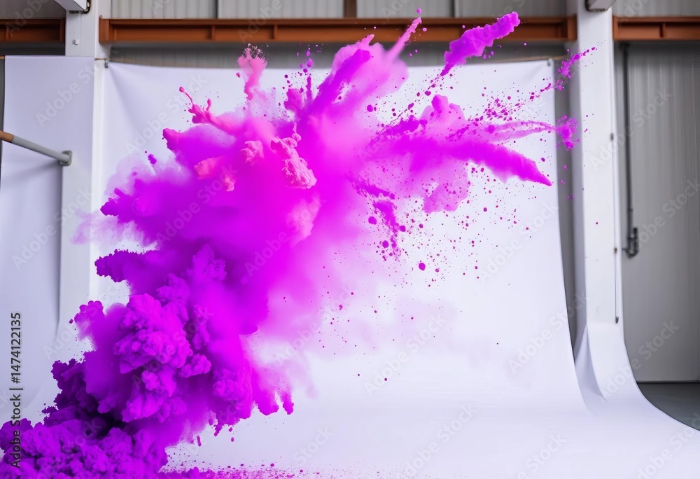 Vibrant purple Holi powder explosion, isolated on white Industrial print background, vibrant, burst