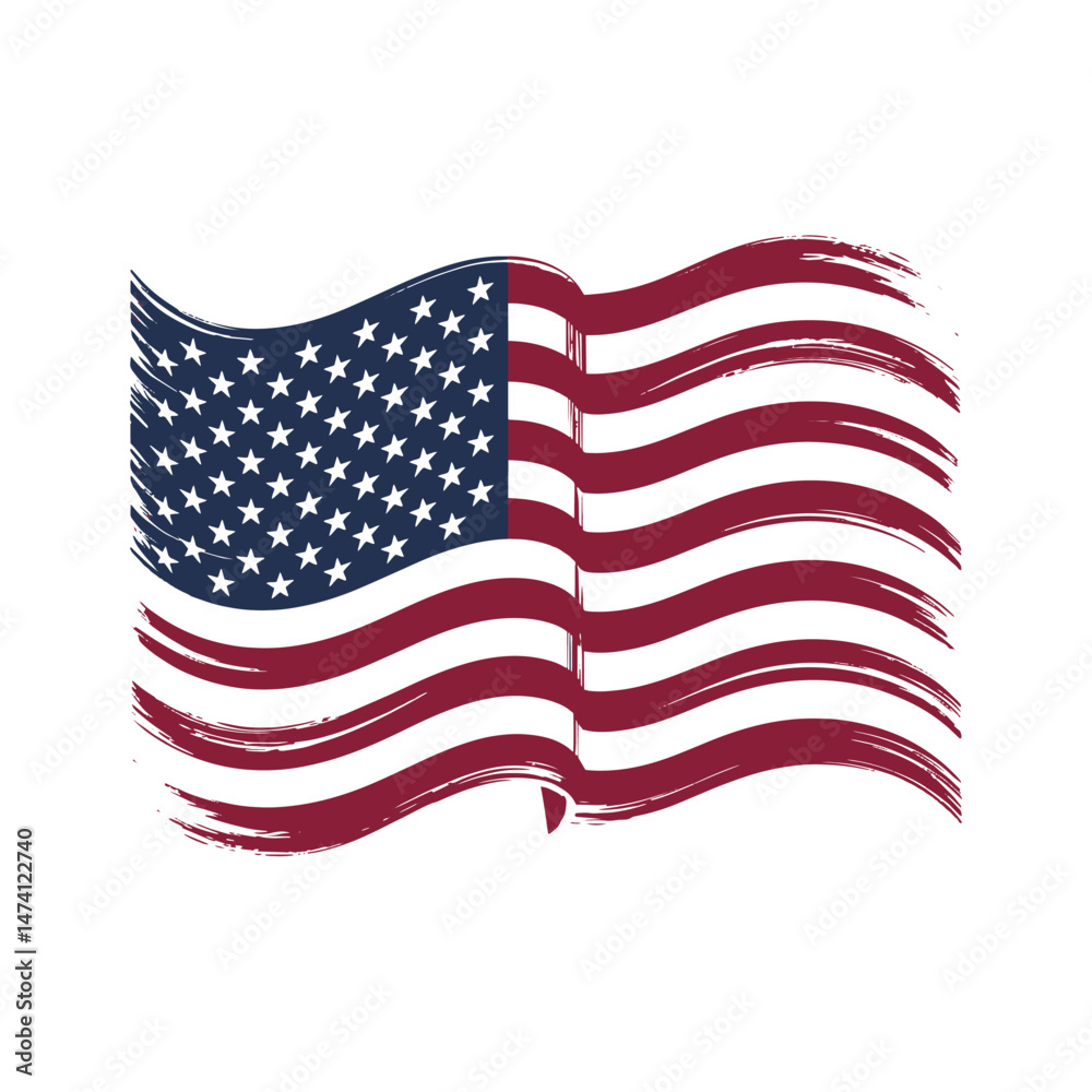 Fototapeta premium Handdrawn waving American Flag in Brush Stroke Style for Independence Day and National Holidays