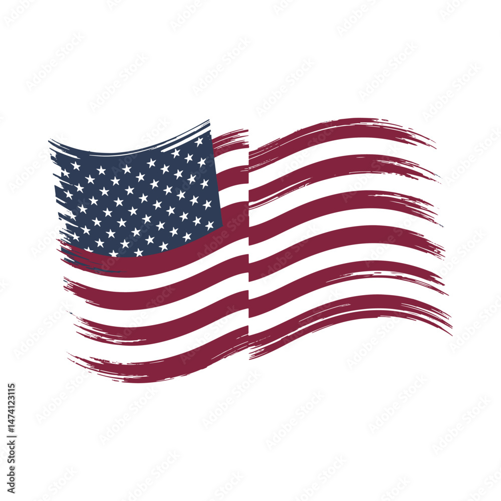 Fototapeta premium Handdrawn waving American Flag in Brush Stroke Style for Independence Day and National Holidays