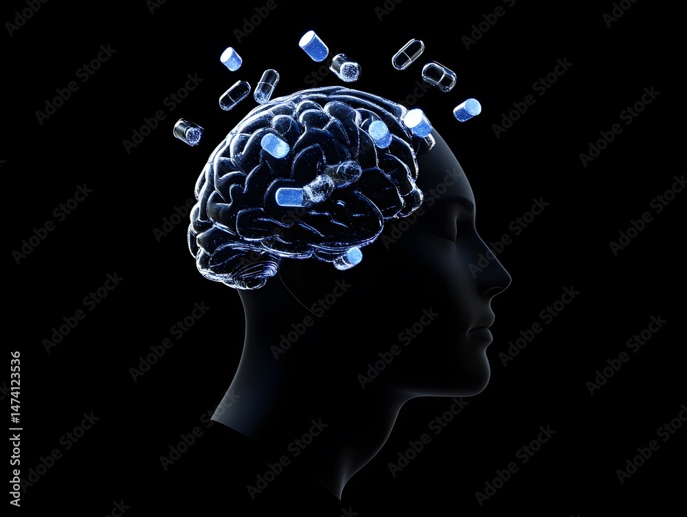 A serene face with closed eyes, surrounded by glowing capsules, symbolizes tranquility and inner peace. A serene face with closed eyes, surrounded by glowing capsules, symbolizes tranquility and inner peace.