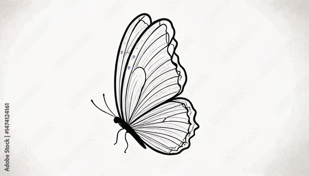 Fototapeta premium Single Line Butterfly Sketch 