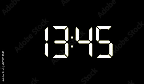 Digital Display of 13:45 in White on a Solid Black Background, Indicating Precise Timekeeping for Schedules and Reminders in a Dark Environment for a Simple Digital Representation