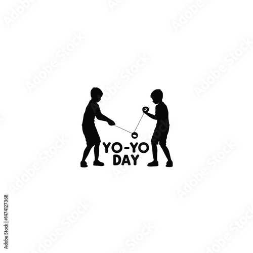 Young boy using yo yo a text Yo-Yo Day silhouette on white background