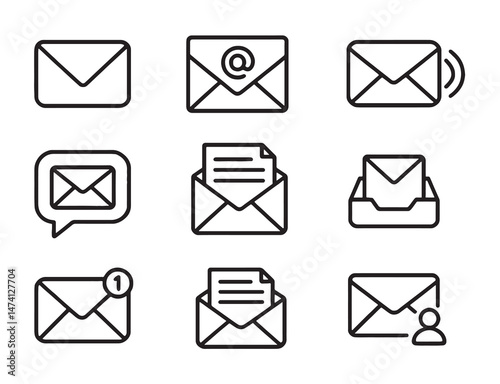 Collection of Email Icons Messaging, Envelope, Communication Symbols