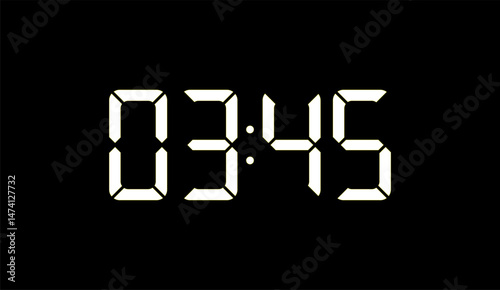 Digital Clock Displaying 03:45 on a Black Background, Illuminating Time, Depicting Precise Time Measurement and Time-Sensitive Scenarios, Emphasizing Deadline Visualization