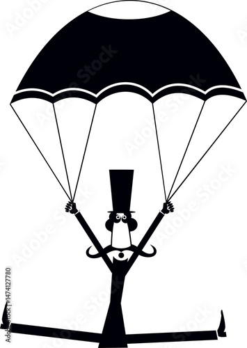 Cartoon skydiver man in the top hat. 
Skydiver man in the top hat derives enjoyment from jumping. Isolated on white background
