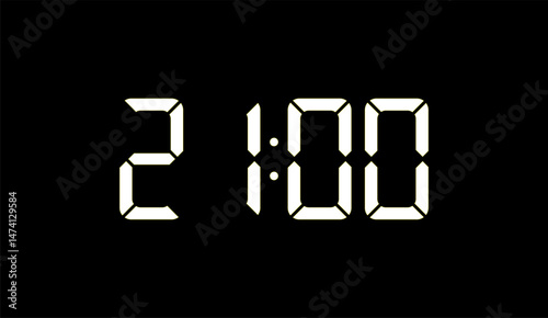 Illuminated 21:00 on Digital Clock Display Against Black Backdrop, Evening Time Indication, Time Management Concept, Clear Visibility of Time in Dark Environment