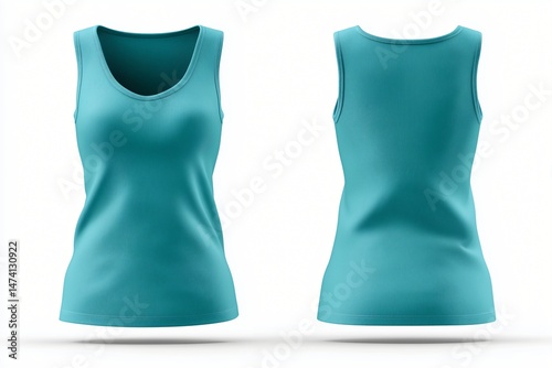 Teal Sleeveless Tank Top Mockup - Front and Back Views