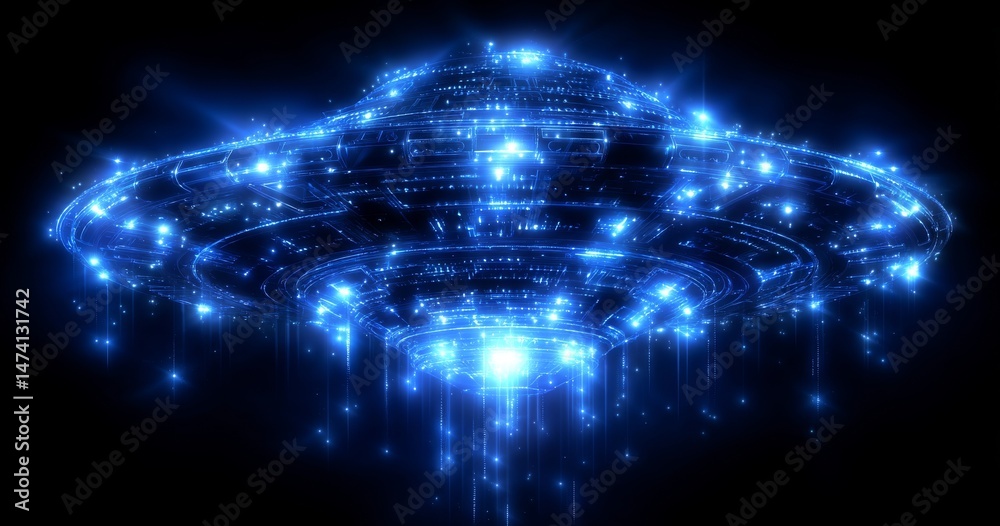 Fototapeta premium This image depicts an unidentified flying object positioned on a neutral background that is light blue in color and comes with a clipping path