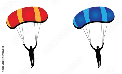 Silhouette of Man Flying on a Parachute. Sports and aiming for success at work, people and activities vector art