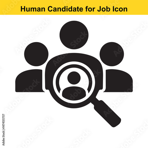 Human Resource Search Icon – Black Silhouette Recruitment Vector Symbol