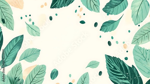 Flat design illustration featuring mint leaves and seeds, created with simple geometric shapes and a limited color palette on a white background.