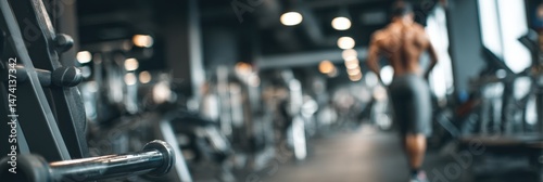 Wallpaper Mural Muscular Figure Exercising in Gym With Gym Equipment in Focus in Early Morning Light Torontodigital.ca