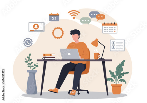 Vector Illustration of Remote Work and Digital Communication Concept