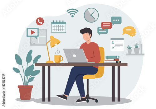 Vector Illustration of Remote Work and Digital Communication Concept