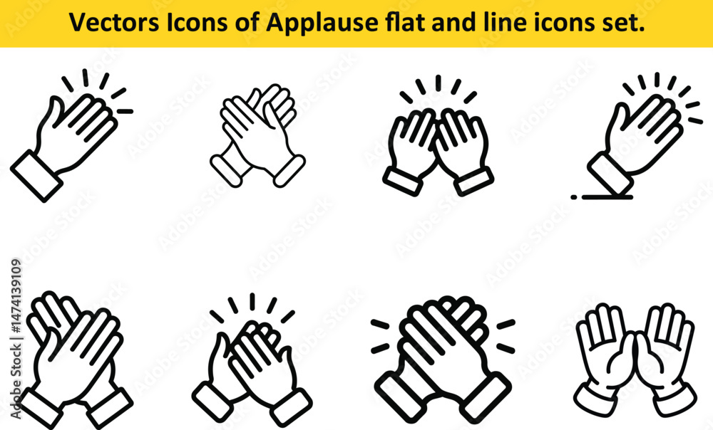 Fototapeta premium Flat and Line Art Style Applause Hands Graphic Design Element