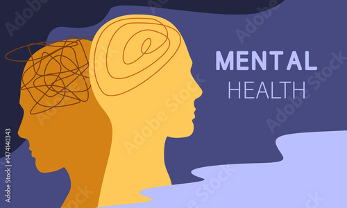 Mental health banner icon. Symbol of care for mind and psychological balance. Psychology concept. Vector