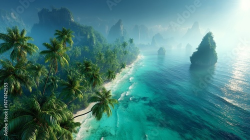 The digital environment of Virtual Ocean Paradise showcases a stunning ocean setting, accentuated by idyllic beaches and crystal-clear water, thereby enhancing its dreamlike quality