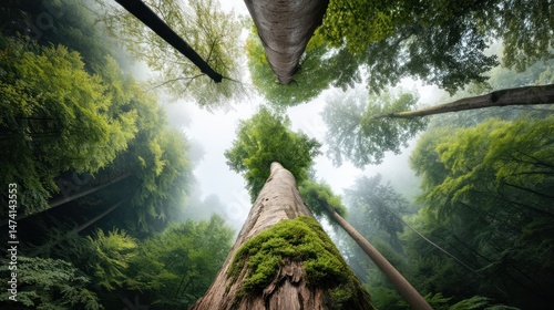 Lush forest canopy, looking upward photo