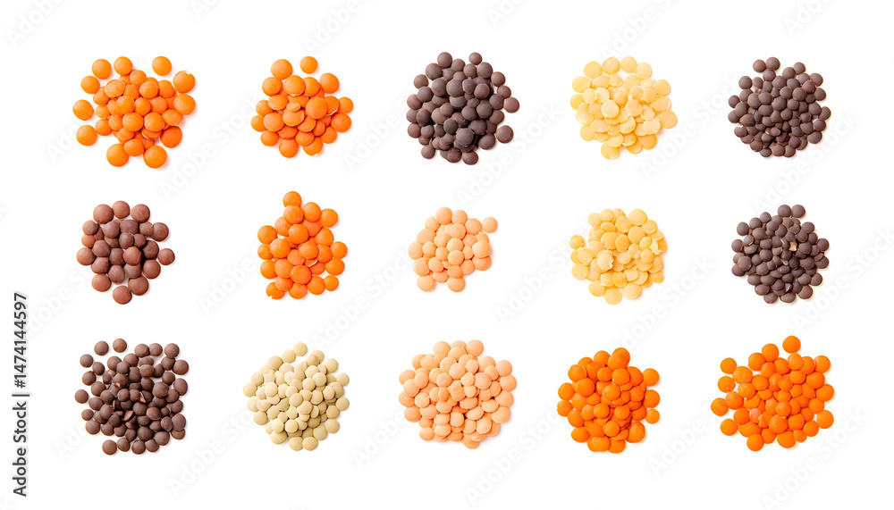 Different types of lentils isolated on white