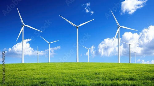Wallpaper Mural Wind turbines on a grassy hill under a vibrant blue sky Torontodigital.ca