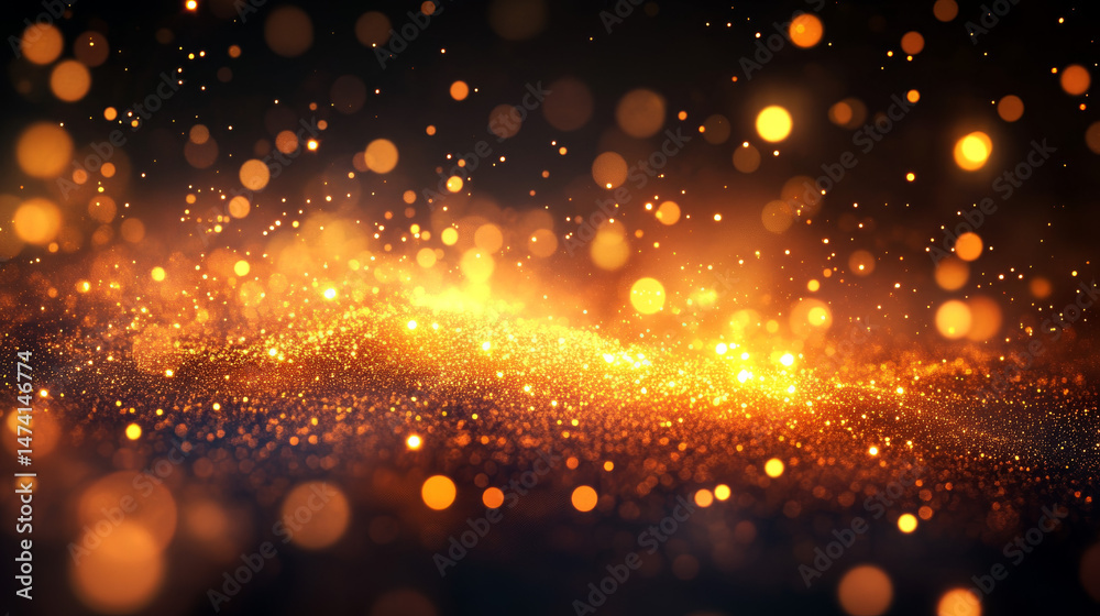 Fototapeta premium Golden glittering particles, bokeh effect