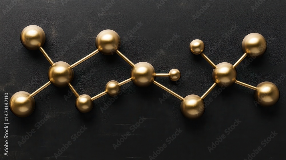 Obraz premium Golden molecular structure on a dark background