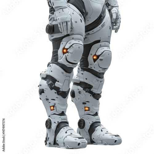 Exploring futuristic white space suit design and advanced armor technology on transparent background