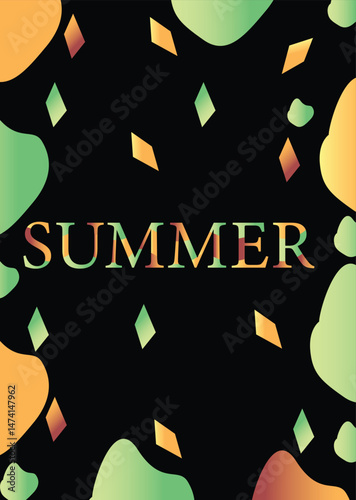 Mobile summer mobile wallpaper ,background Creative concept of summer bright  Abstract Shapes Background in black background 