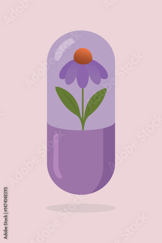 Herbal capsule vector illustration with healing plants inside. The vector is fully isolated from background and easily editable. 
