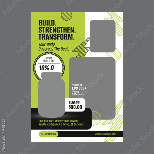 Modern Gym and Fitness Flyer Template,  Social Media Design for Gym Promotion, body building supplements 