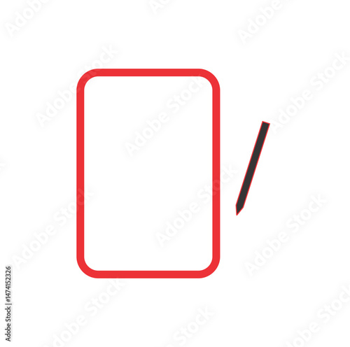 Red Frame Surrounding Blank Paper with Pencil on White Background – Minimalist Composition for Creative, Writing, and Stationery Concepts