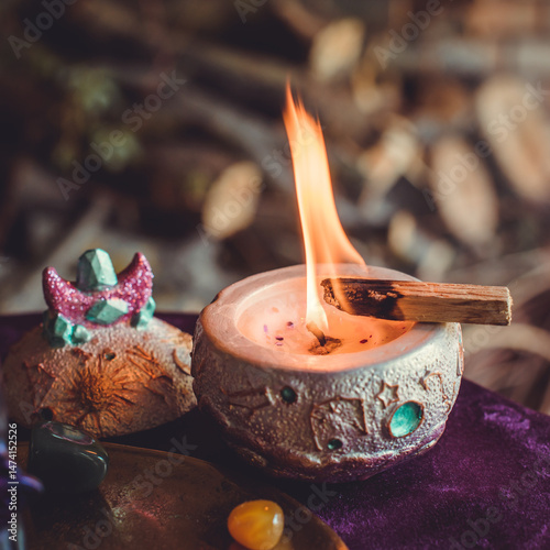 Принти на полотні Black Ritual Candle Burning During Full Moon
