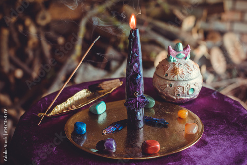 Quadro su tela Black Ritual Candle Burning During Full Moon