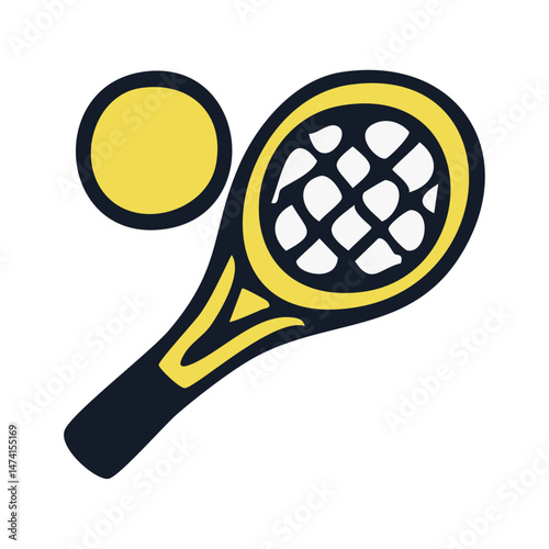 Tennis Racket and Ball Icon - Vector Match Sport Symbol