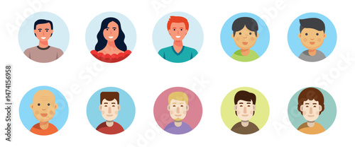 Color avatar icon.  Profile avatar symbol collection. Flat design icons of various professionals in business attire on colorful circular backgrounds. Vector illustration eps 10