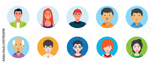 Color avatar icon.  Profile avatar symbol collection. Flat design icons of various professionals in business attire on colorful circular backgrounds. Vector illustration eps 10