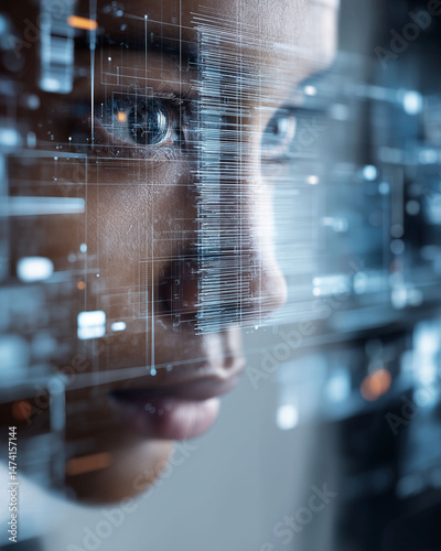 Agentic AI autonomous system. Intelligent agent. Decision making. AI behavior. Digital human interface making decisions in a transparent design.