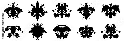 Rorschach test inkblots set isolated on white background